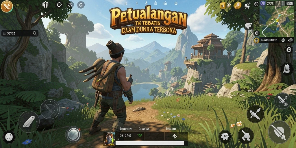 Tangkapan layar menampilkan petualangan mendalam di dunia terbuka.