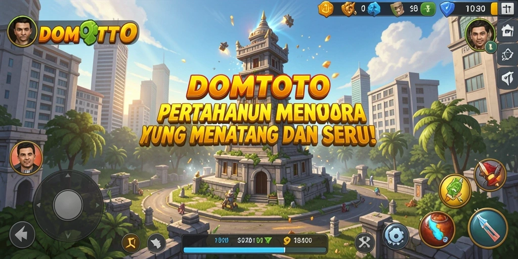 Tampilan gameplay DOMTOTO yang seru dengan strategi Tower Defense.