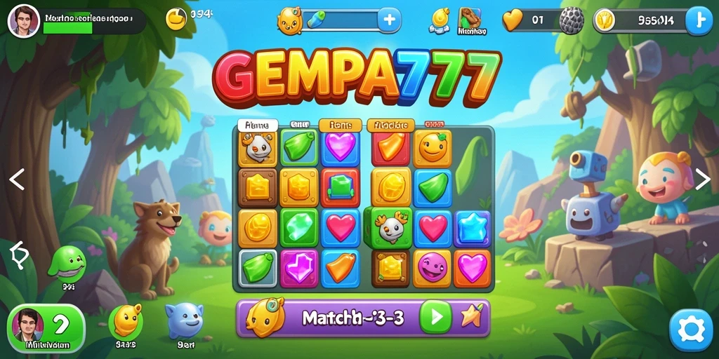 Tampilan gameplay GEMPA777 yang menarik dengan art Match-3.