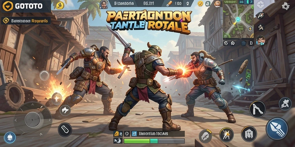 Screenshot utama GOTOTO yang menunjukkan aksi seru Battle Royale.