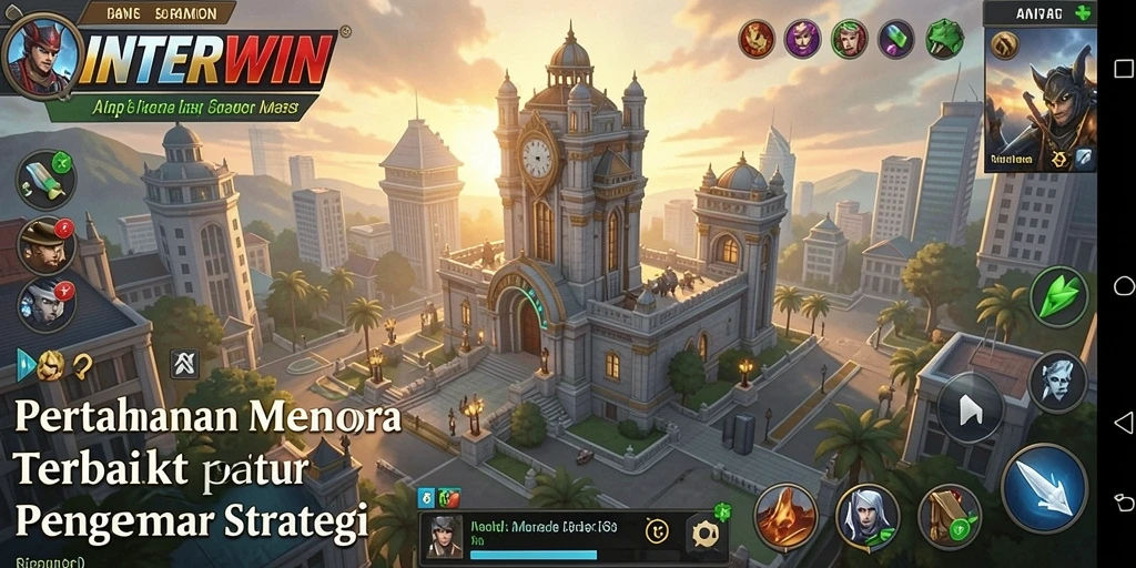 Screenshot gameplay INTERWIN menunjukkan aksi pertahanan menara yang mendebarkan.