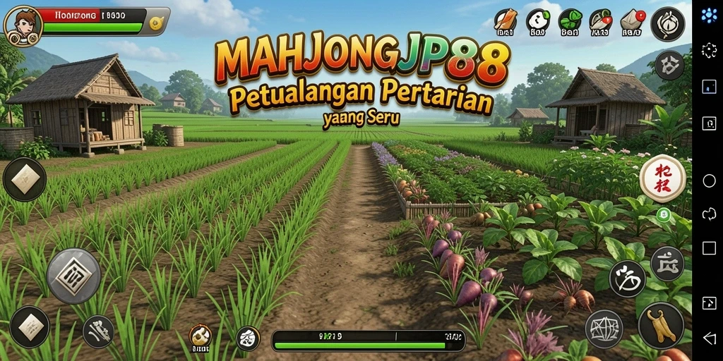 Screenshot gameplay menunjukkan berbagai tanaman yang sedang tumbuh di ladang.